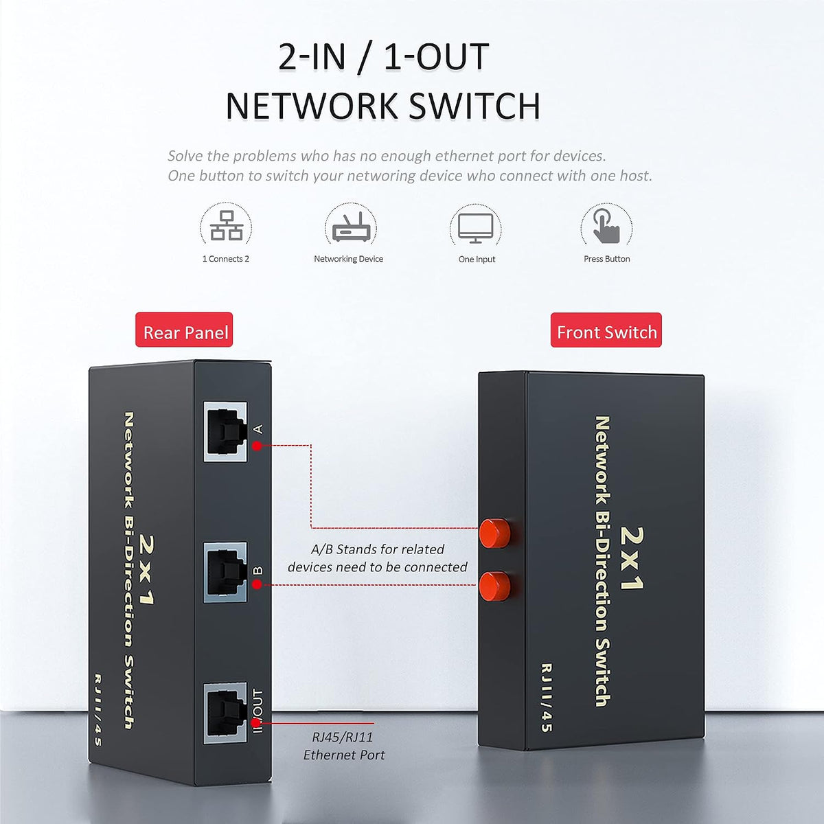 RJ45 Network Switch Selector 2x1 Ethernet 100M/1000M