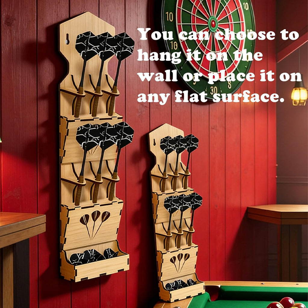 Dart Holder Wall Mount & Table Stand - Holds 6 Darts with Tip Protection | Dart Storage Organizer with Accessory Box