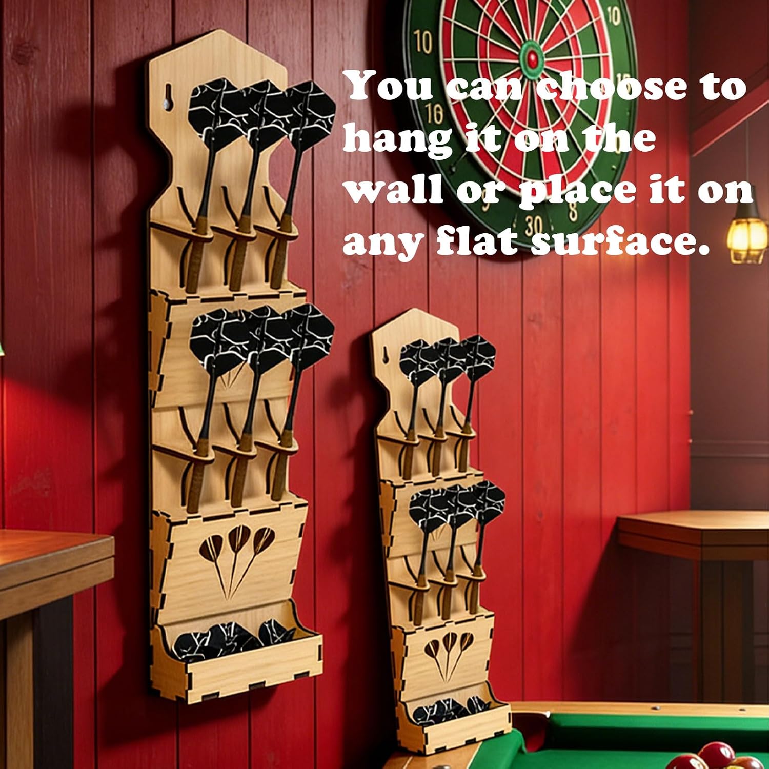 Dart Holder Wall Mount & Table Stand - Holds 6 Darts with Tip Protection | Dart Storage Organizer with Accessory Box