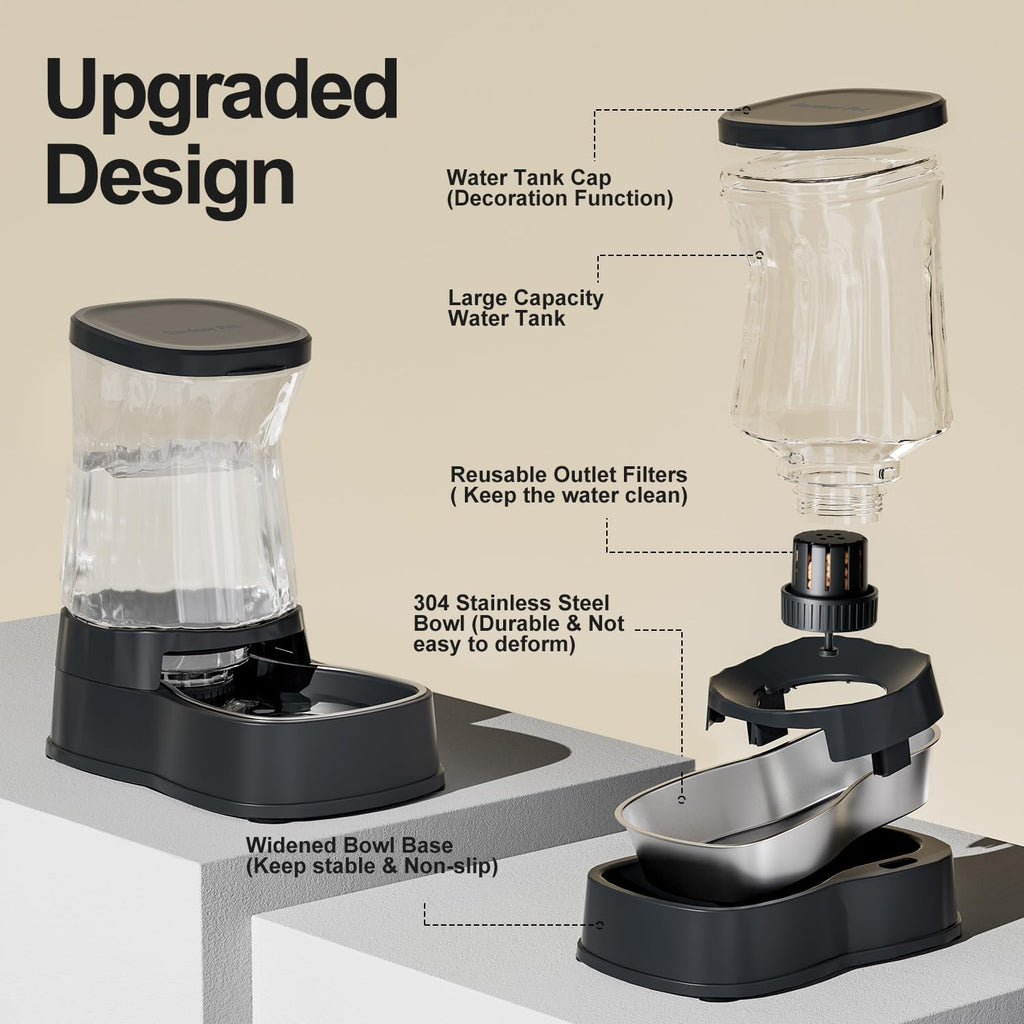 Automatic Dog Water Dispenser Gravity Stainless Steel Water Waterer Feeder, 100% BPA-Free Large Capacity Water