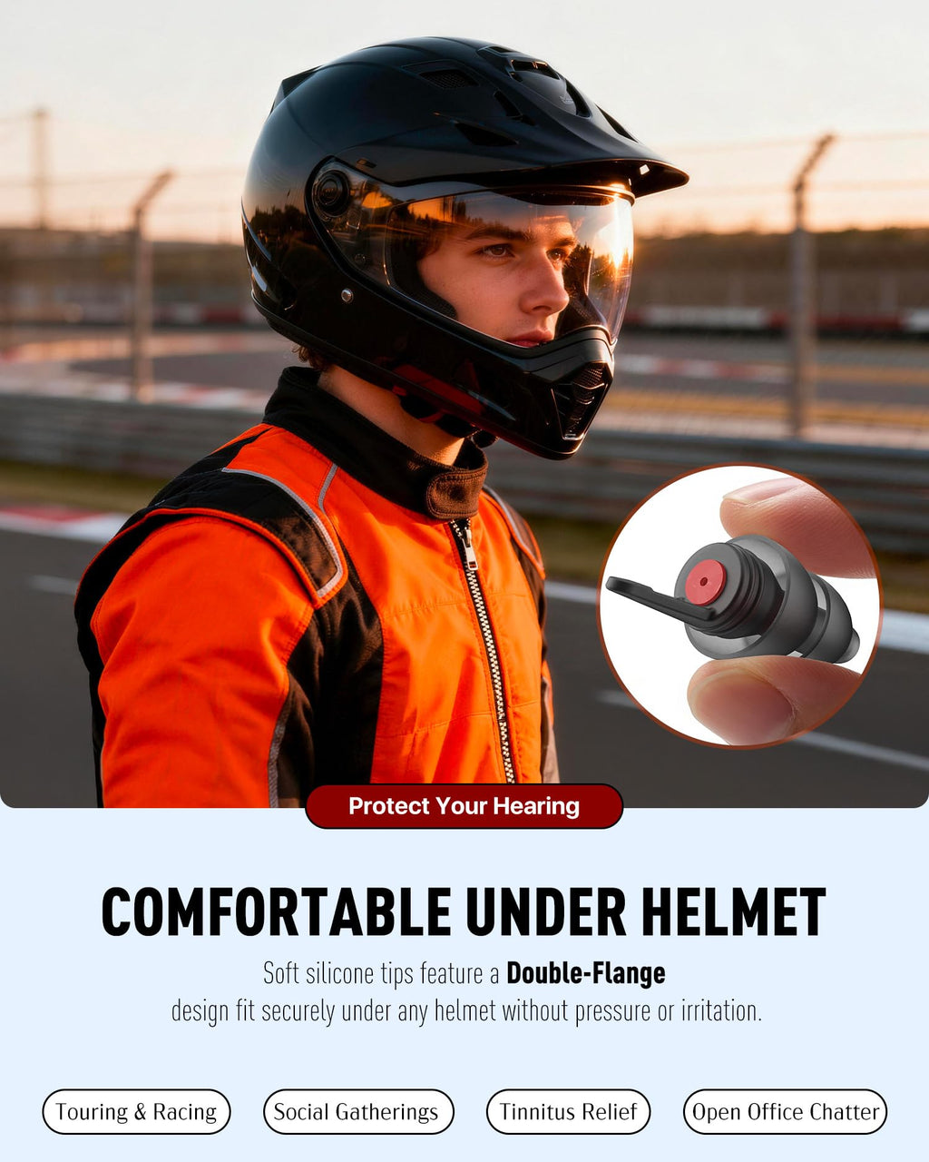 Motorcycle Ear Plugs, Wind Noise Reduction, 2 Sizes Reusable, 25 dB