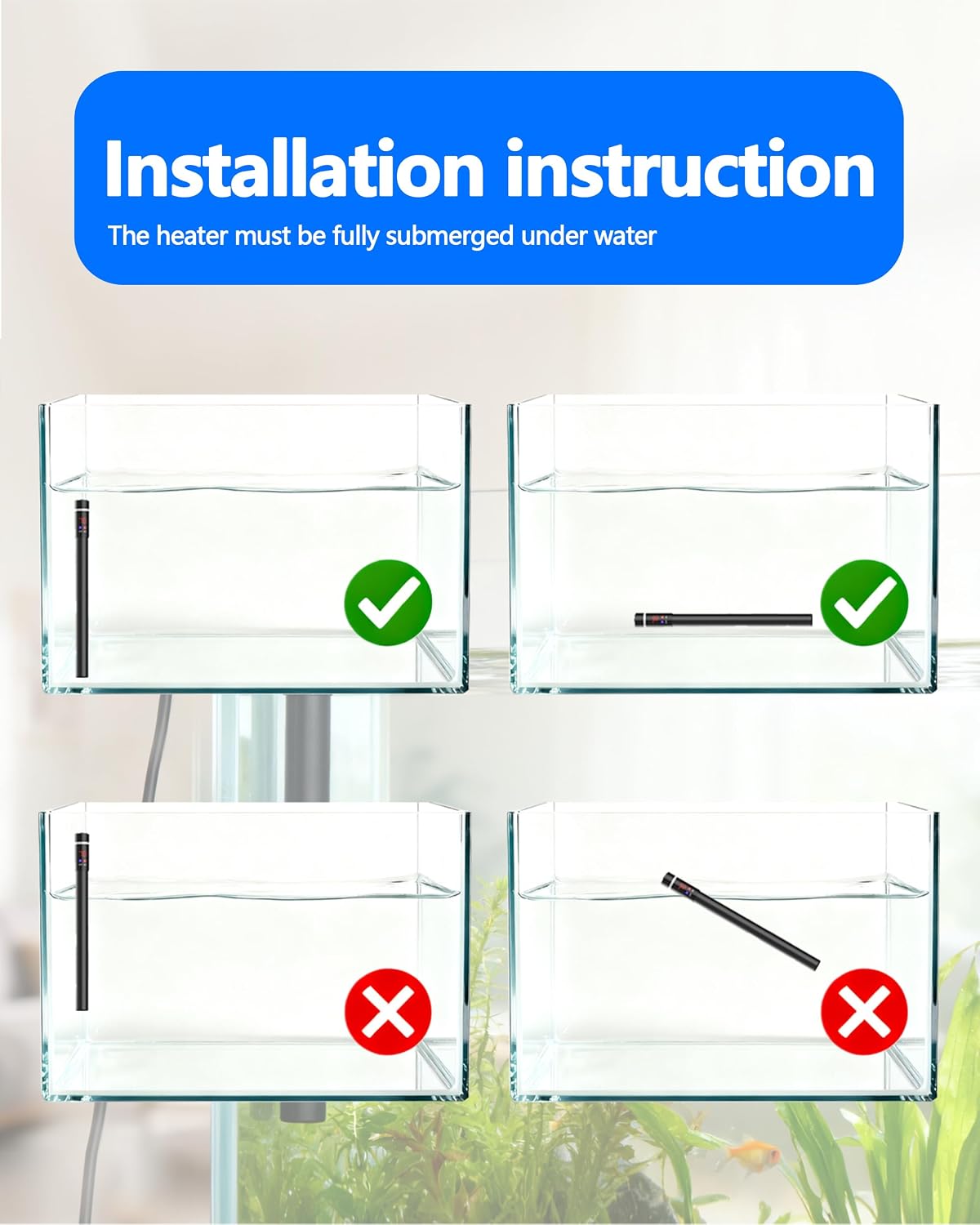 50W Titanium Aquarium Heater with LED Digital Display & External Controller – Submersible Fish Tank Heater, Precise