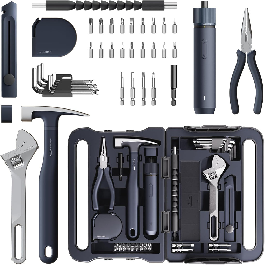 40-Piece Tool Kit, Household Essentials Tool Set w/Smart Electric Screwdriver (LED, 3 Torque) + 14 Tools & 26
