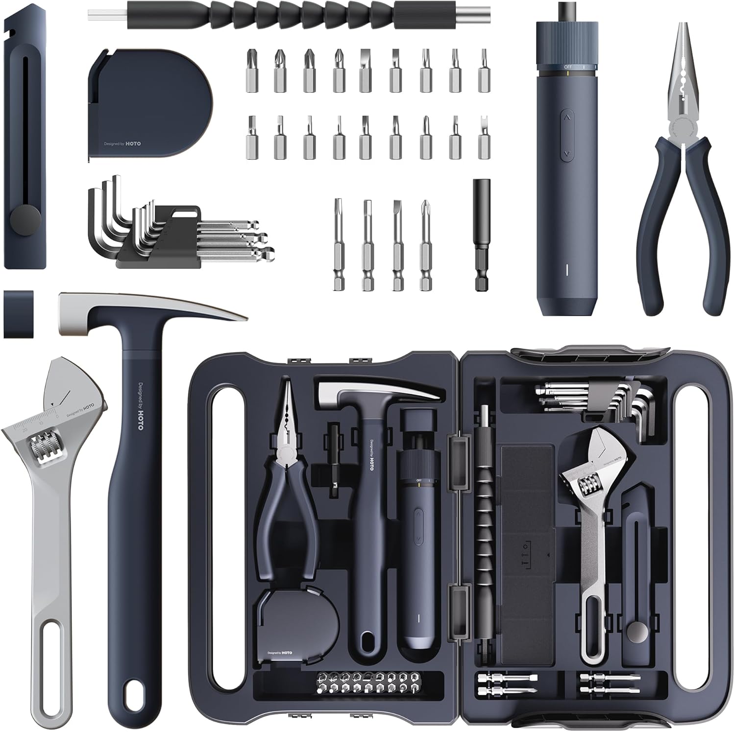 40-Piece Tool Kit, Household Essentials Tool Set w/Smart Electric Screwdriver (LED, 3 Torque) + 14 Tools & 26