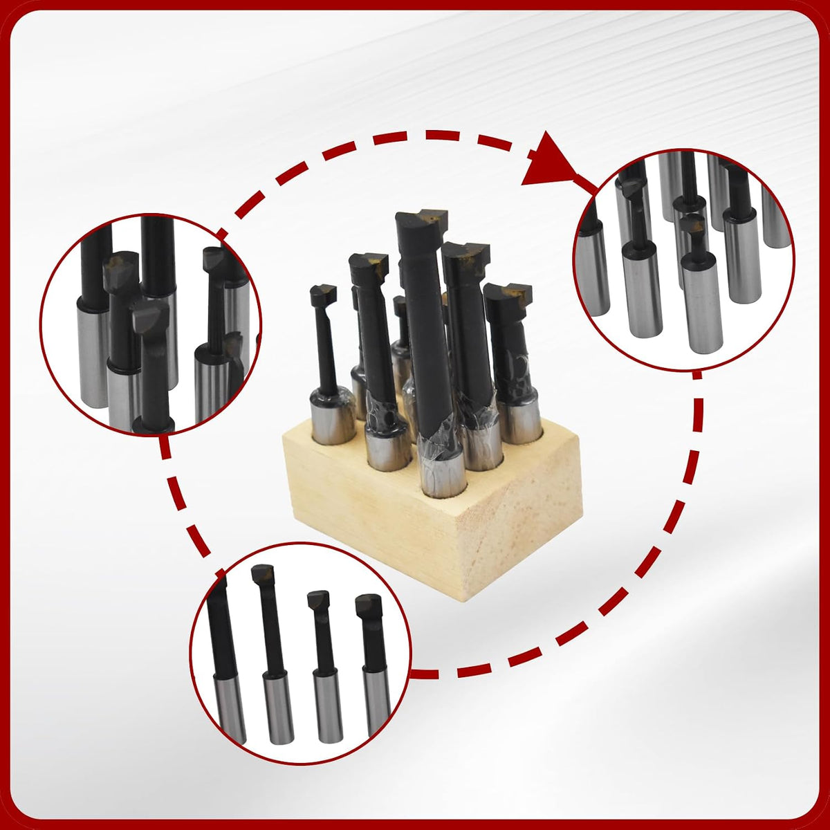findmall 9Pcs 1/2" Boring Bar C6 Carbide Tipped Bars， 1/2 Shank Diameter