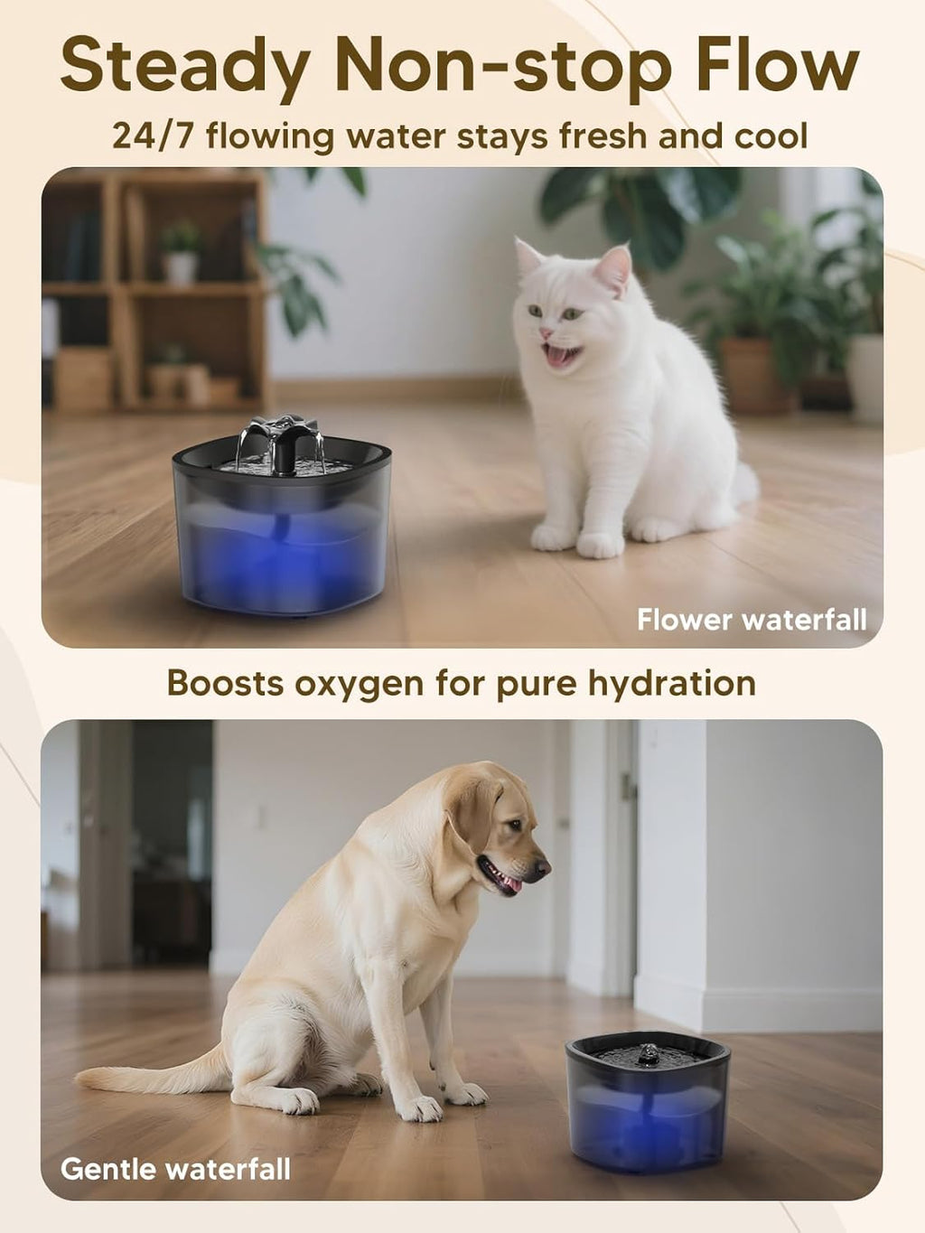 Automatic Cat Feeder and Water Fountain, 4L/16 Cups Timed Cat Dry Food Dispenser, 10s Meal Call, 20 Portions 6 Meals