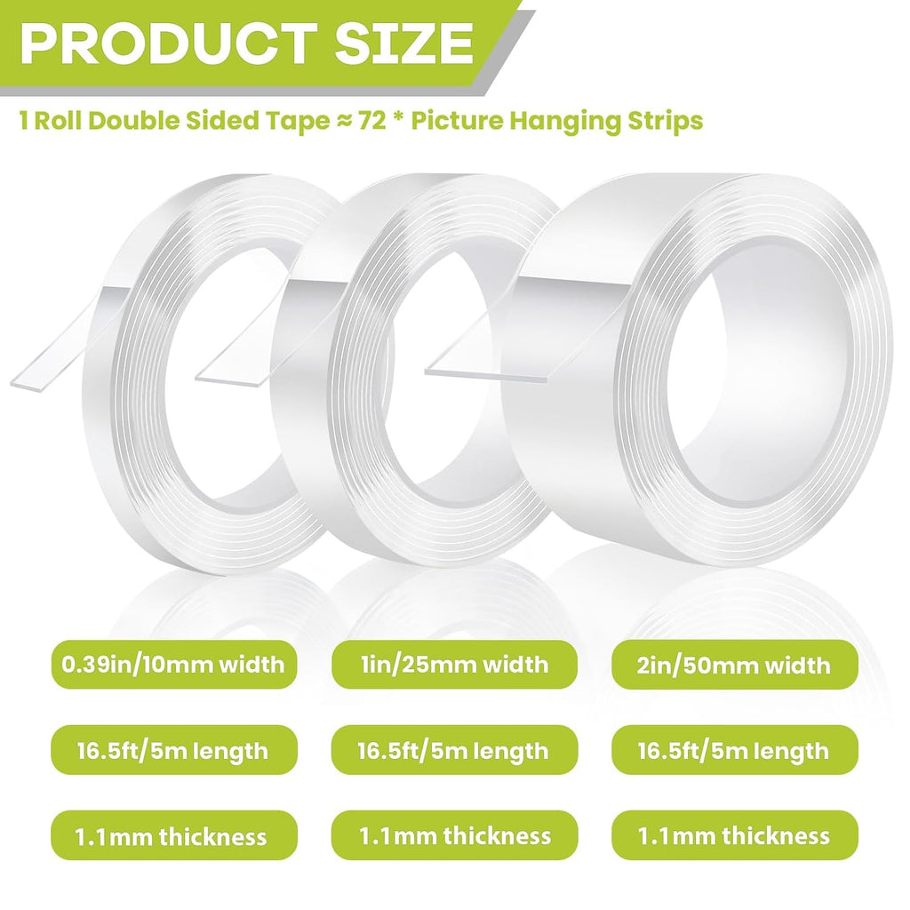 Double Sided Tape Heavy Duty, Removable Nano Adhesive Tape, 1" x 16.5FT