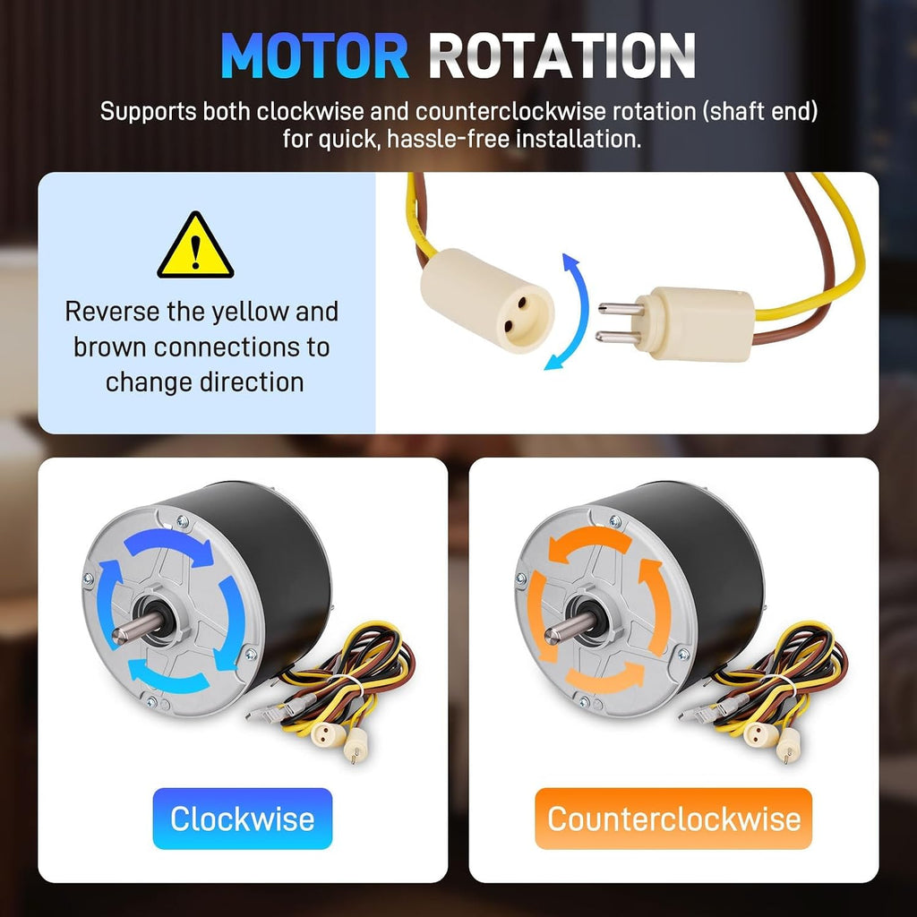 Condenser Fan Motor with Capacitor 208-230V 1/4 Hp 1100 RPM 48Frame | Compatible with Carrier 5KCP39EGS070S