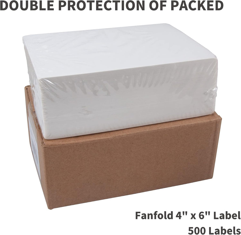 4x6 Direct Thermal Labels, 500pcs Perforated Fanfold, Compatible Zebra & Rollo Printers | BPA Free, Clear Printing