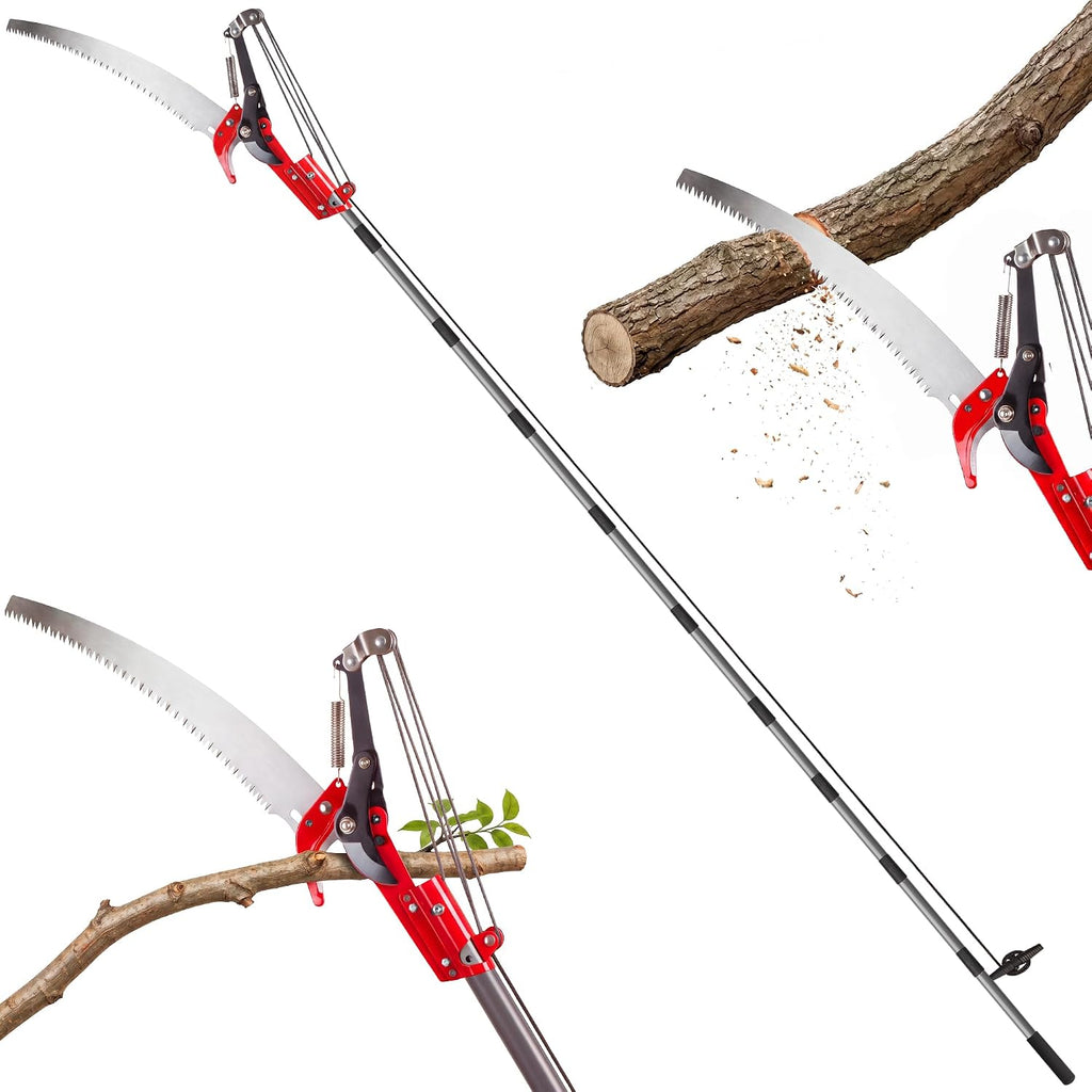 Pole Saw for Tree Trimming, 2-in-1 Tree Pruner with Saw & Pruning Scissors, 14FT Tree Trimmer, Quadruple Pulley