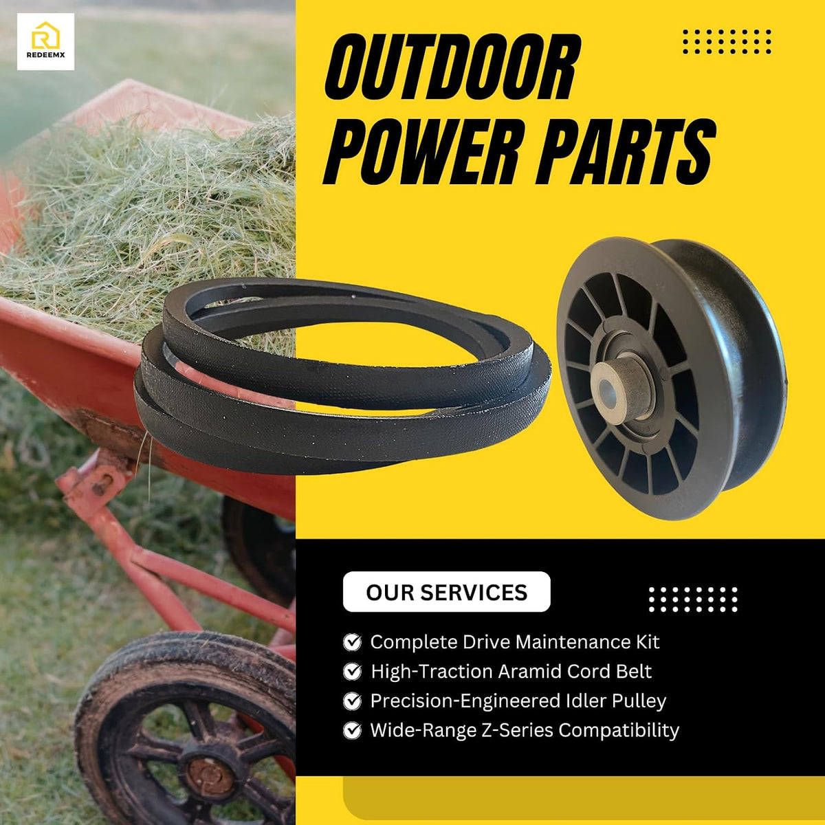 Z246 Drive Idler Pulley and Belt Kit Compatible with Husqvarna Z254F Z200 CZ3815 CZ4217 CZ42175 460ZX RZ4623 Z5424 Z4824 Parts Replaces 539110311 539110411 Aftermarket Deck Drive Kit