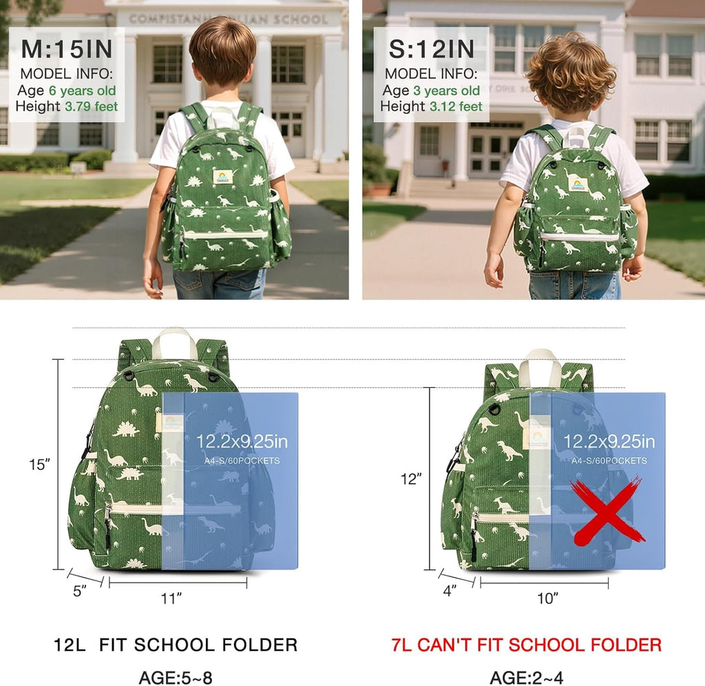 Corduroy Kids Backpack for Boys and Girls 5-8: Boys Backpack for Elementary Kindergarten - 15 inch Cute Backpacks for