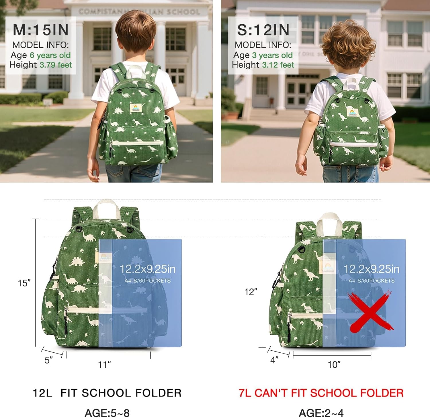 Corduroy Kids Backpack for Boys and Girls 5-8: Boys Backpack for Elementary Kindergarten - 15 inch Cute Backpacks for