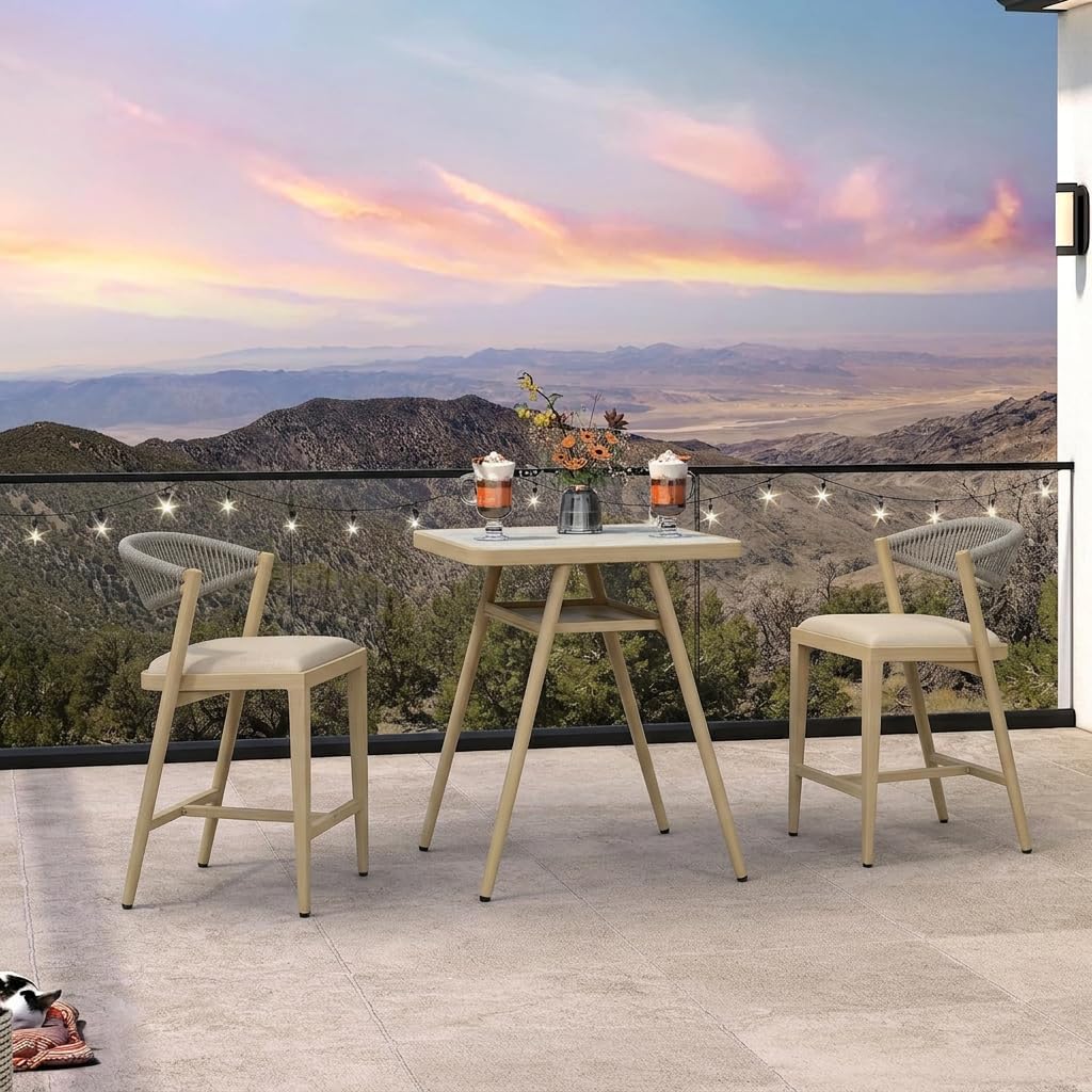 Counter Height Patio Table with HPL Top, Natural Wood