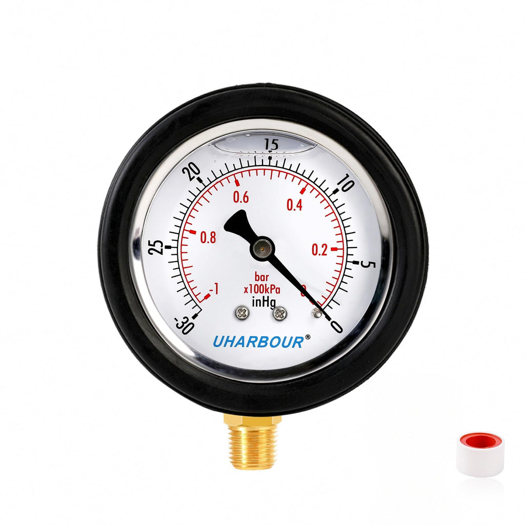 UHARBOUR Pressure Vacuum Gauge -30 inhg/30 PSI, 2-1/2" Dial Liquid
