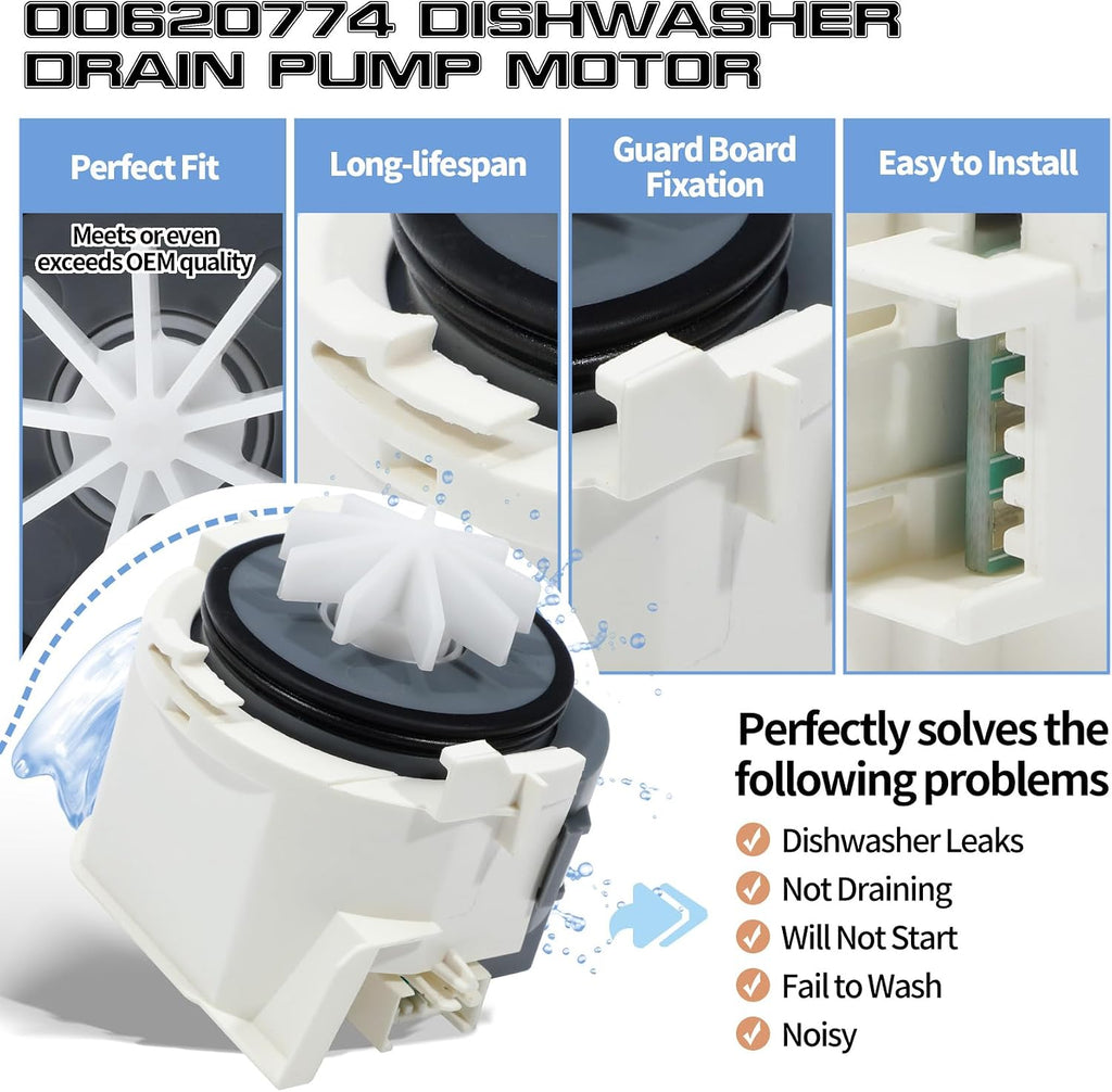 UPGRADED 00620774 Dishwasher Drain Pump Motor Assembly