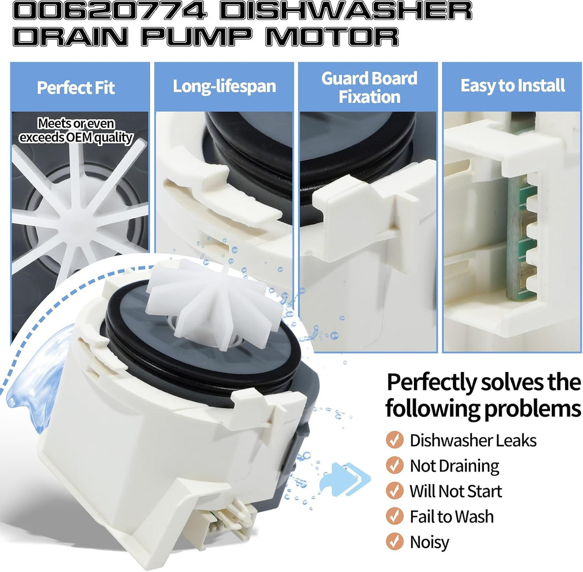 UPGRADED 00620774 Dishwasher Drain Pump Motor Assembly