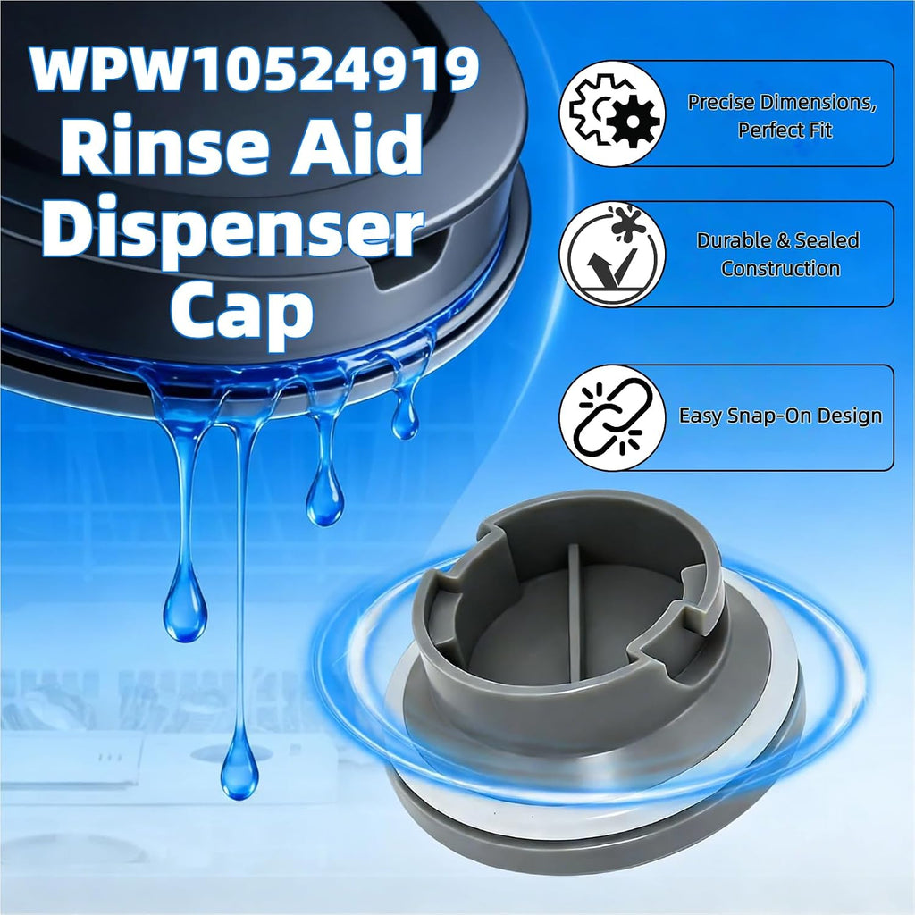 WPW10524919 Rinse Aid Dispenser Cap Replacement for Whirlpool KitchenAid Maytag Dishwasher, Also Fits W10524923 PS6883850 AP6022604 EAP11755938 2684856 PS11755938