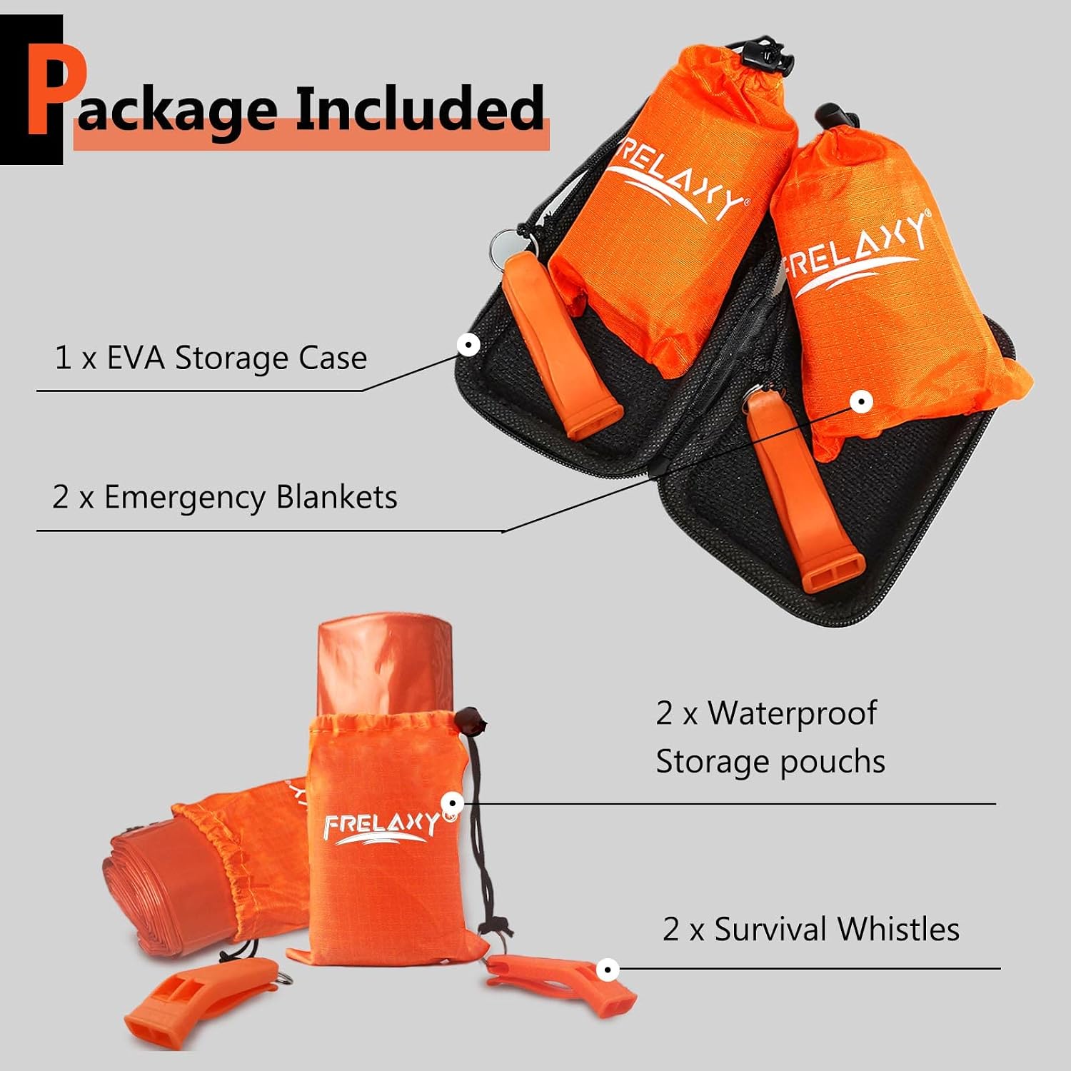 Emergency Blanket 2 Pack, Extra Thick Large Space Blankets | Emergency whistles included, EVA storage case, Heat