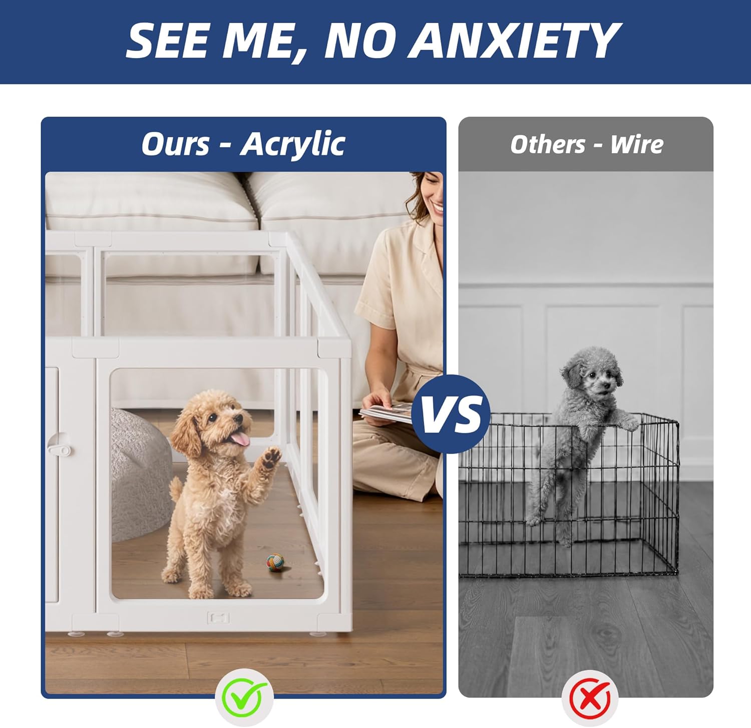 Clear Acrylic Dog Playpen Indoor, Puppy Cat Small Pet Play Pen, Pet Cat Playpen for Rabbits, Dog Fence Crate Kennel