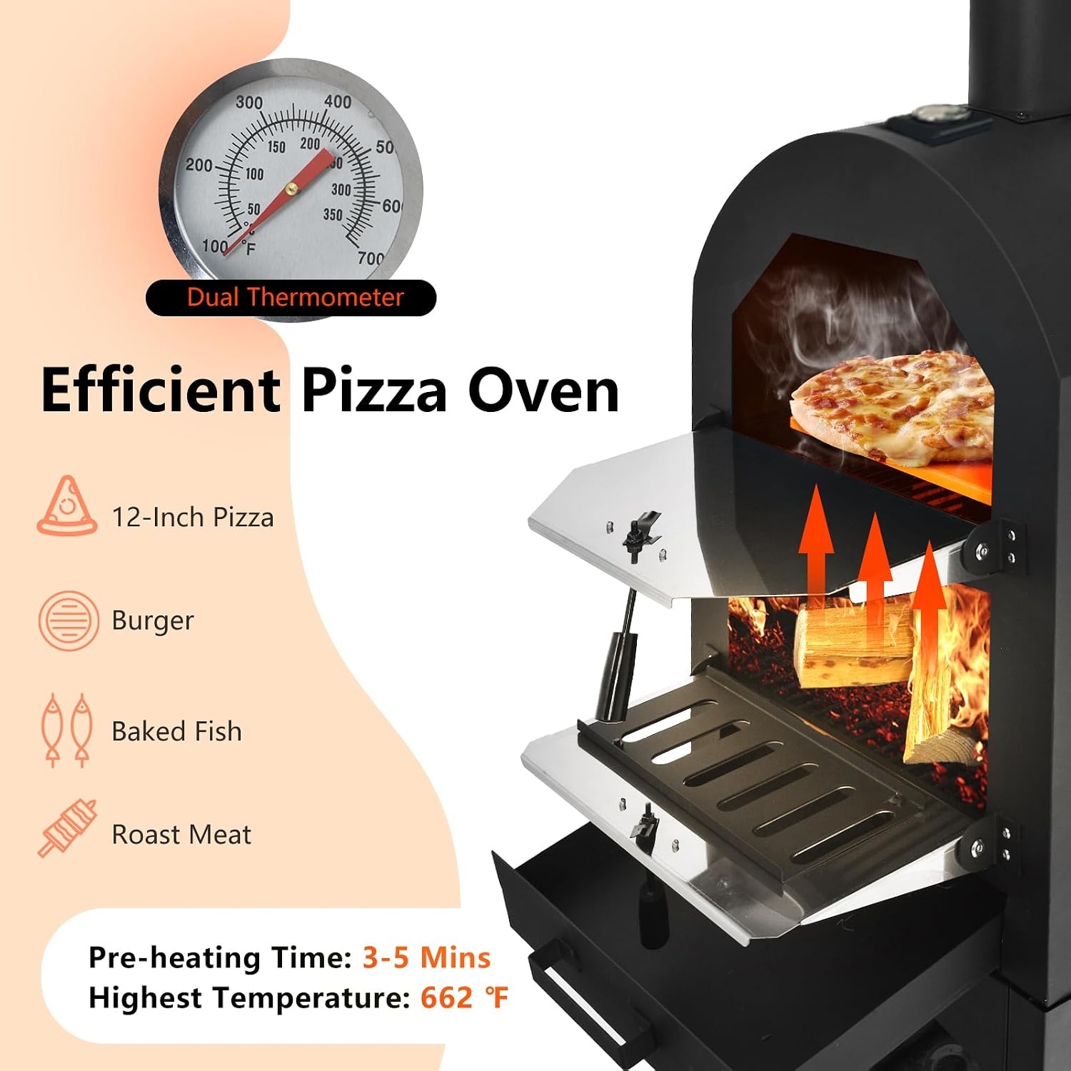 Outdoor Pizza Oven, Wood Fired Pizza Oven for Outside