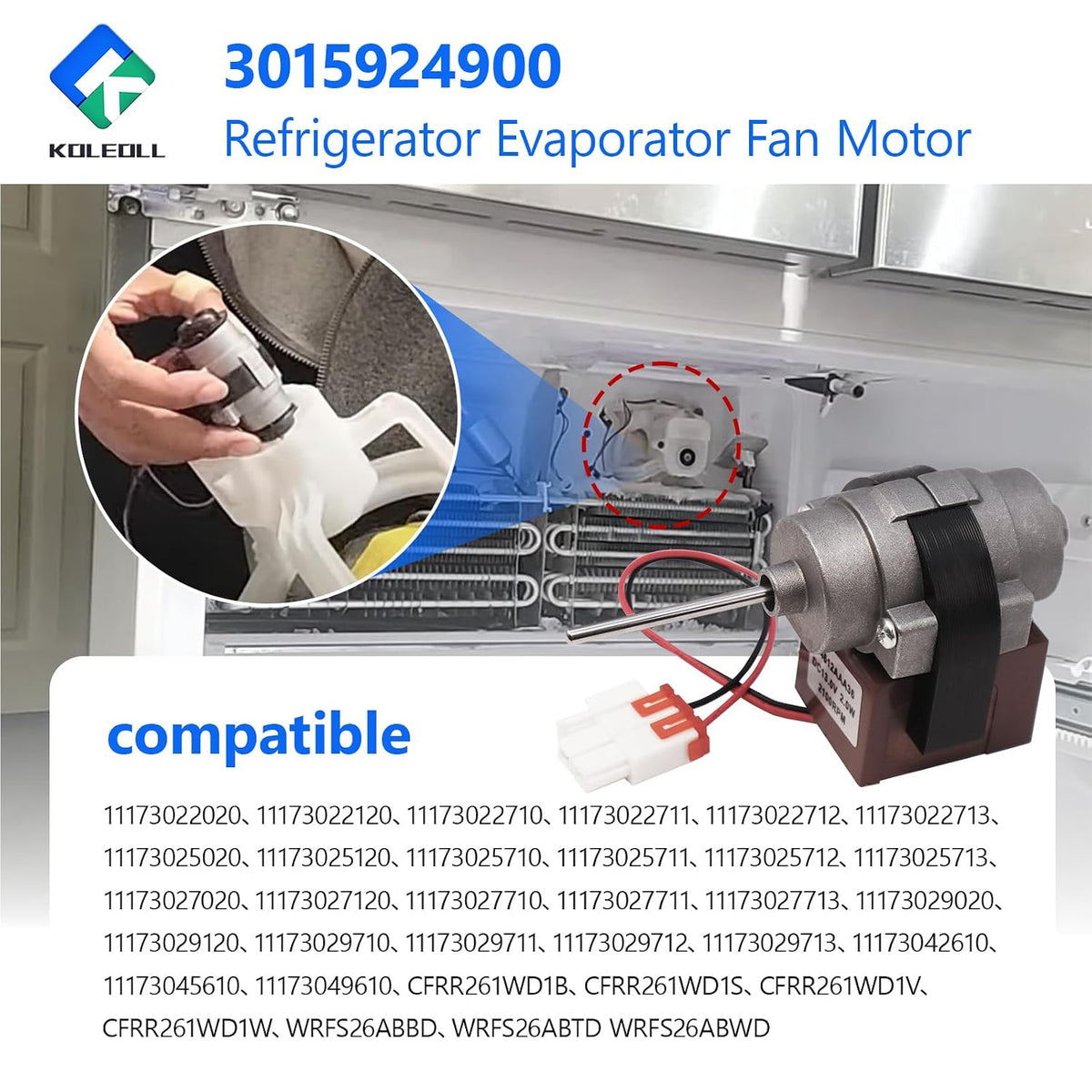 3015924900 Refrigerator Evaporator Fan Motor Compatible with Kenmore