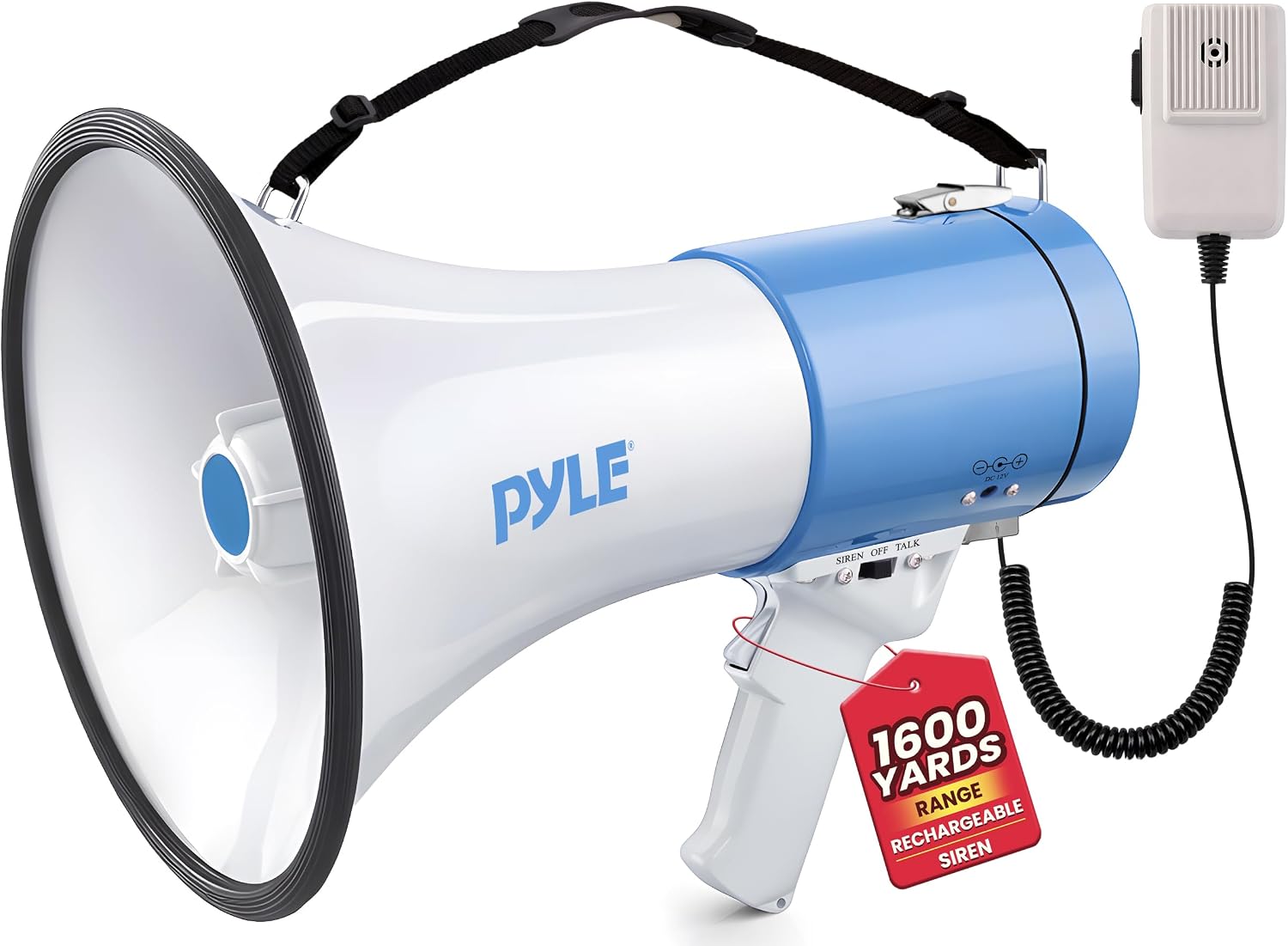 Portable Megaphone Speaker PA Bullhorn - Built-in Siren, 50W Adjustable Volume Control in 1200 Yard Range, Ideal for