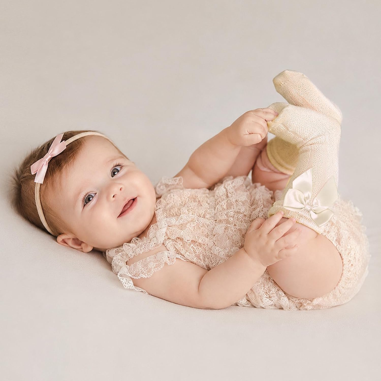 Baby Girls Knee High Socks Newborn Infants Cotton Bow Ruffle Long Socks | Toddlers Preemie Girl Long Socks, Non Slip