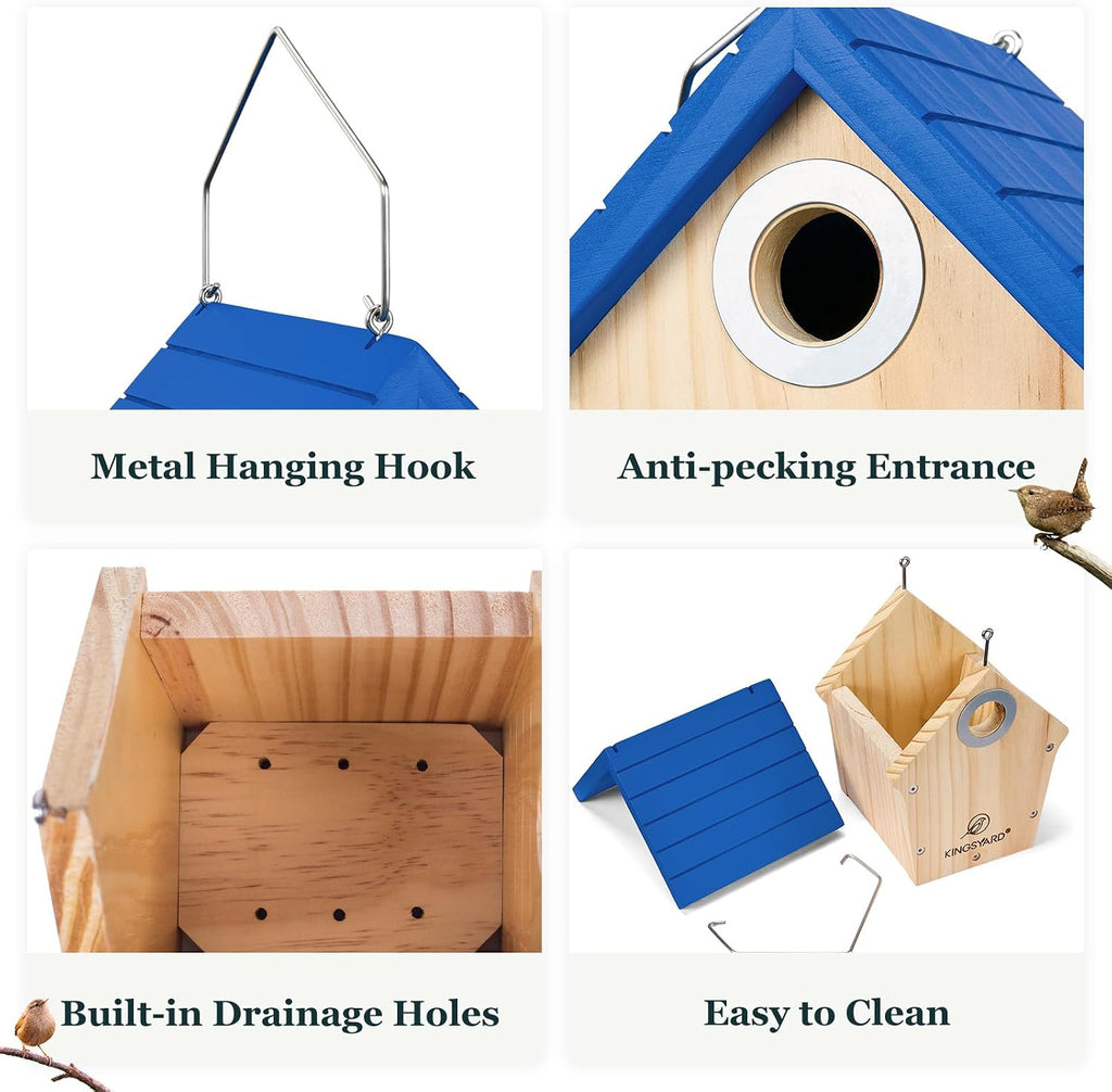 Cedar Hanging Bird House with Metal Predator Guard for Wren