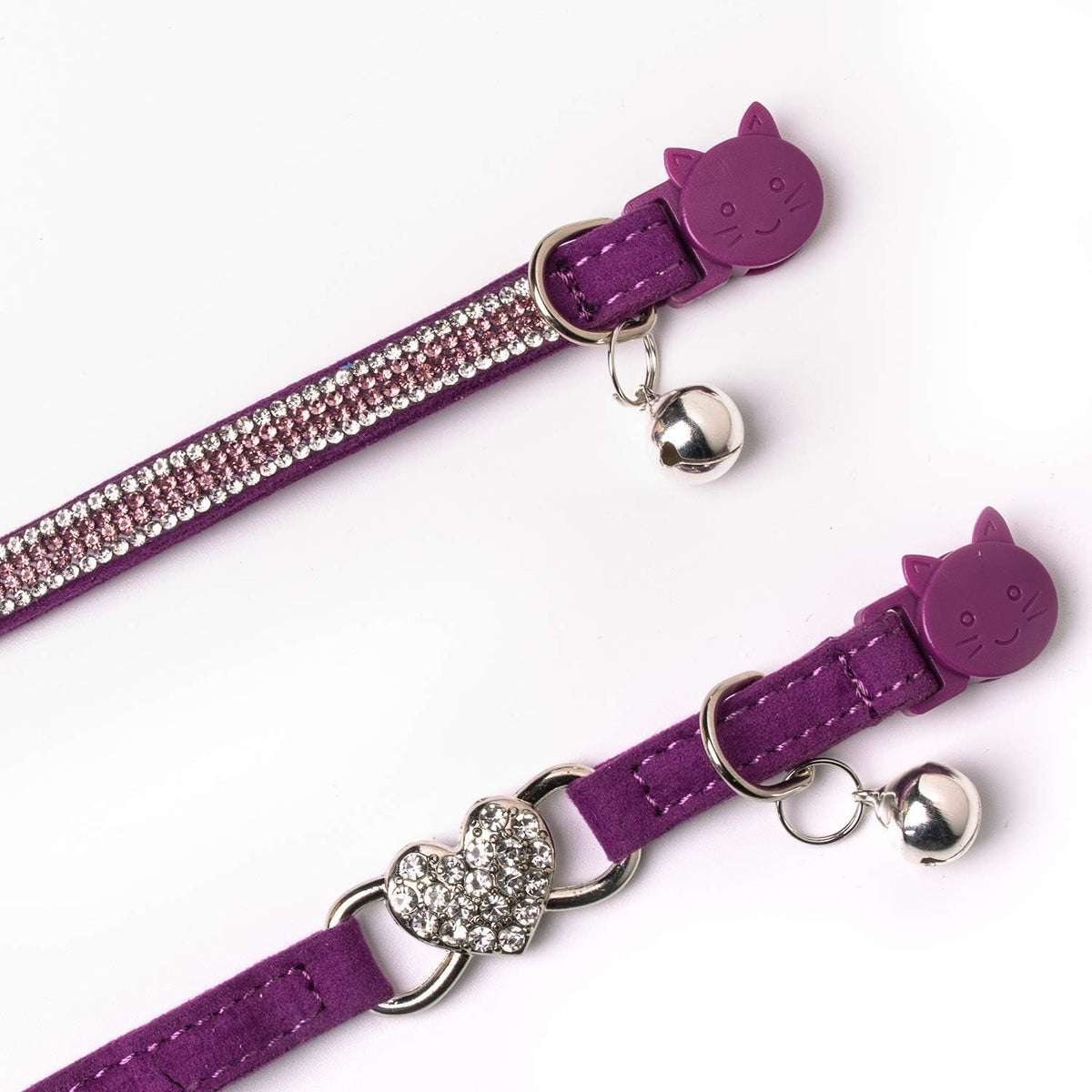 Rhinestone Cat Breakaway Collar Pack of 2 Purple Kitten Collars with Bell