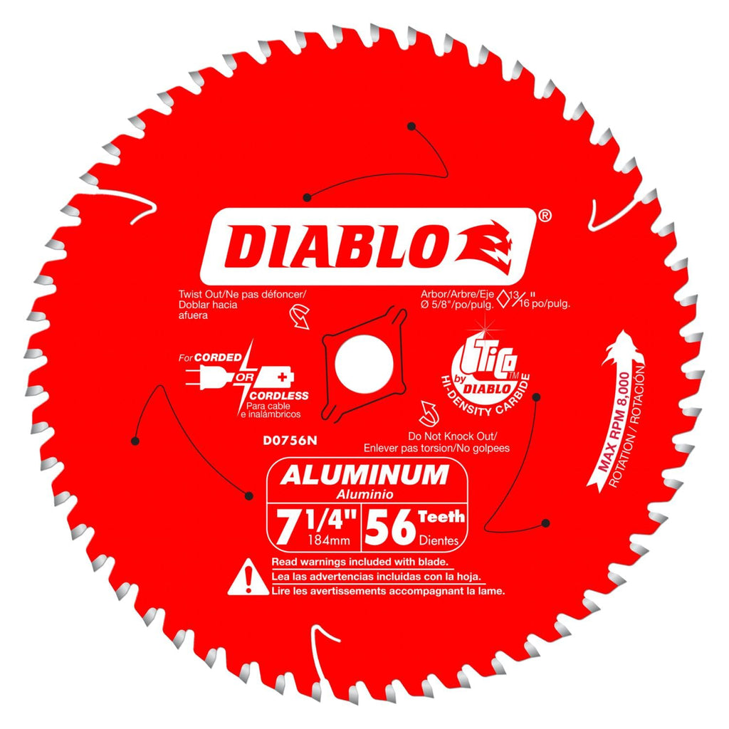 Diablo Saw Blade for Thick Aluminum - 7-1/4" Diameter, 56 TCG Teeth