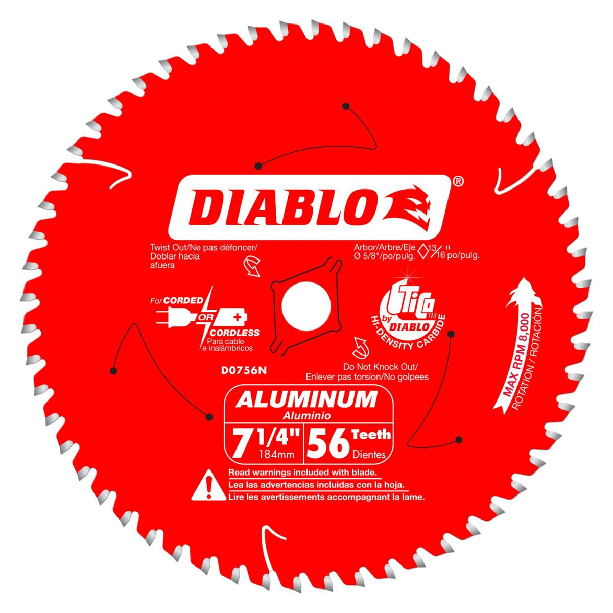 Diablo Saw Blade for Thick Aluminum - 7-1/4" Diameter, 56 TCG Teeth