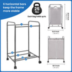 2 Section Laundry Sorter, Laundry Hamper with Wheels, Gray