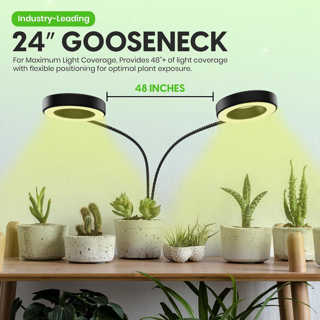 Clip On Grow Lights for Indoor Plants, 24" Gooseneck Full Spectrum LED | Full spectrum LED with adjustable arms, 10