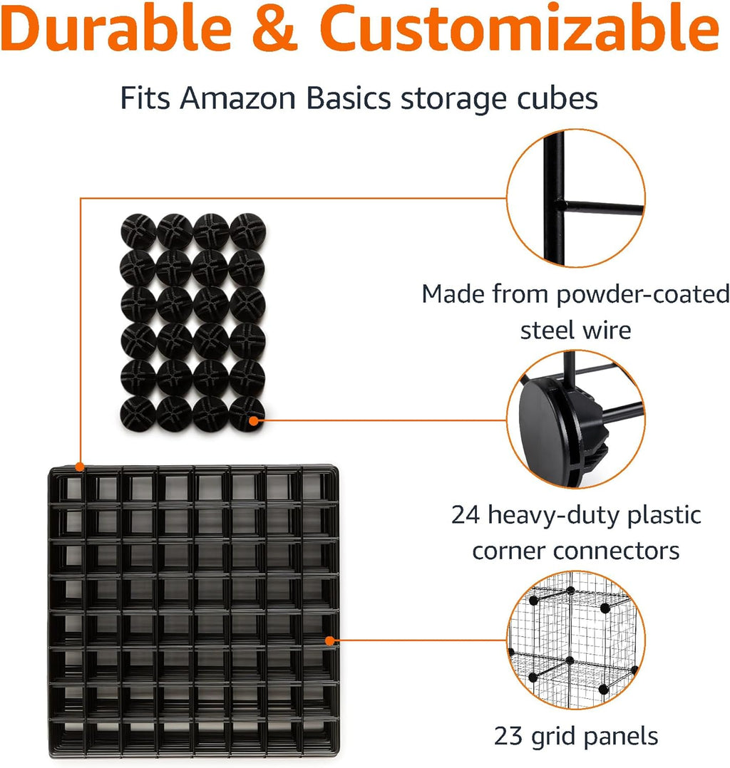 6-Cube Wire Grid Stackable Storage Organizer, Metal Shelving Unit, No-Tool Assembly, 26"W x 38"H x 12.6"D, Black