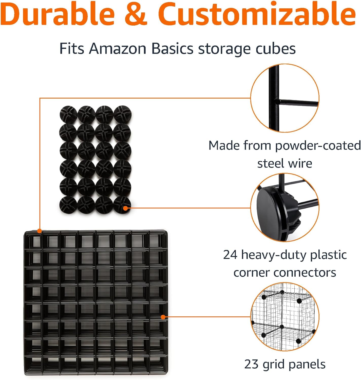 6-Cube Wire Grid Stackable Storage Organizer, Metal Shelving Unit, No-Tool Assembly, 26"W x 38"H x 12.6"D, Black