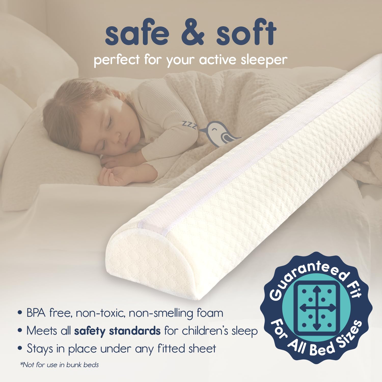 [1-Pack] Toddler Bed Rail Bumper, Bed Bumper for Toddlers, Kids Foam Safety Bed Guard Rail for Toddlers, Bed Side