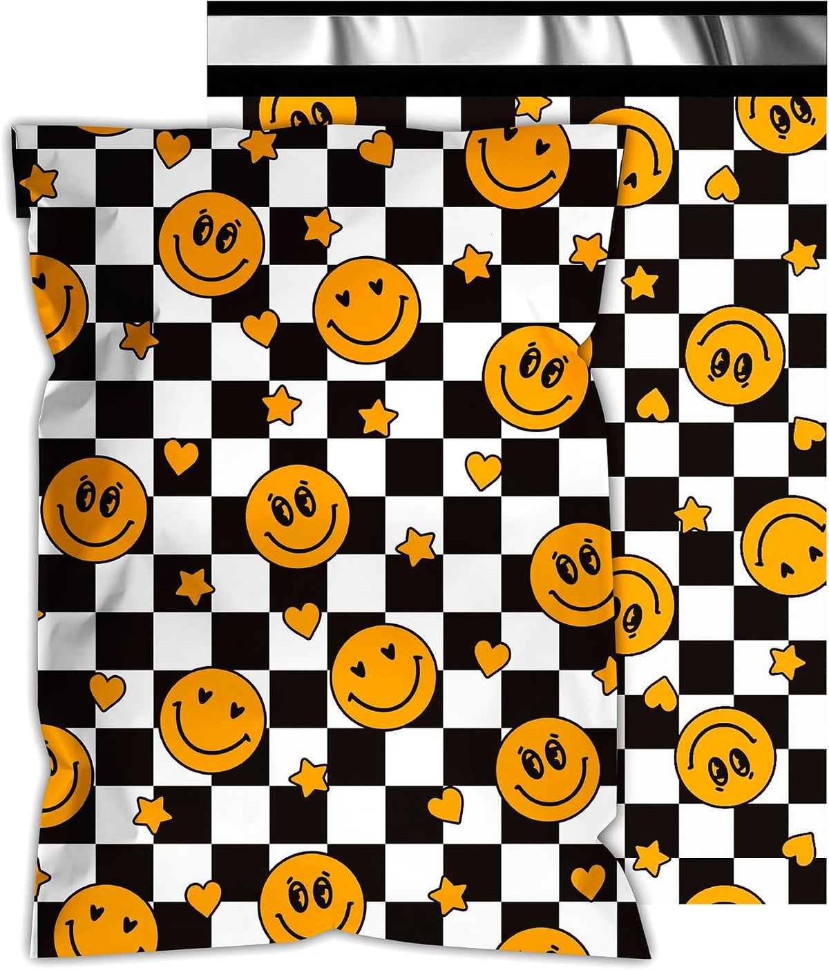 Poly Mailers 6x9 Inch, 100 Pack, Smiley Checkered Shipping Bags