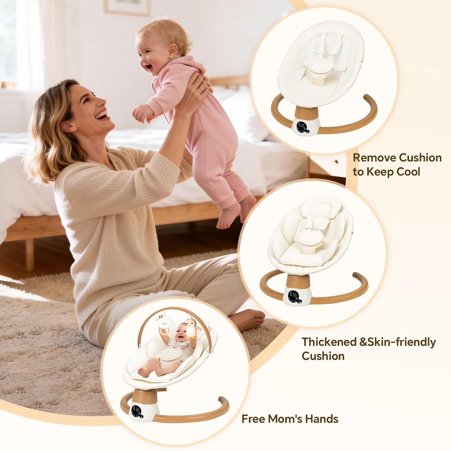Baby Swings for Infants, Electric Portable Baby Swing | with Bluetooth, 5 Swing Speed, 3 Timer Settings, 10 Melodies