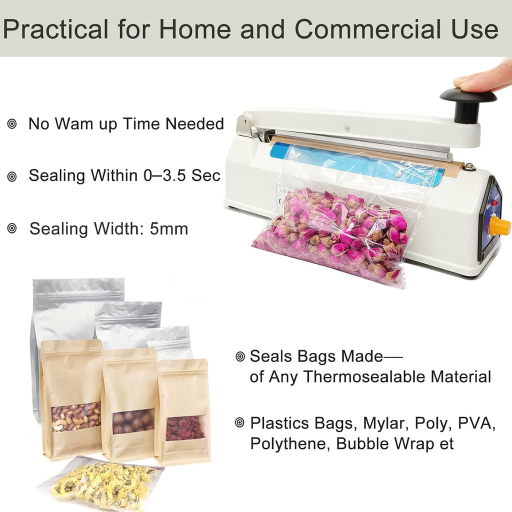 Impulse Sealer 8 Inch 5mm Heat Sealer Machine for Plastic Bags