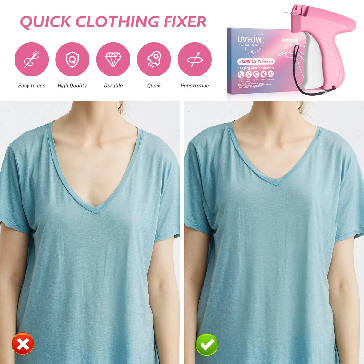 Stitch Gun for Clothing, Stitchy Gun Quick Clothes Fixer, Dress Tagging Gun-Includes 2,000 Black Fasteners & 2,000
