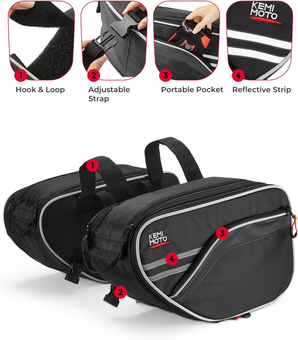 Expandable Motorcycle Saddlebags Bag 24-30L (15L*2) for Mini bike | with Rain Cover, Fit for Sport Bike Scooter Dual