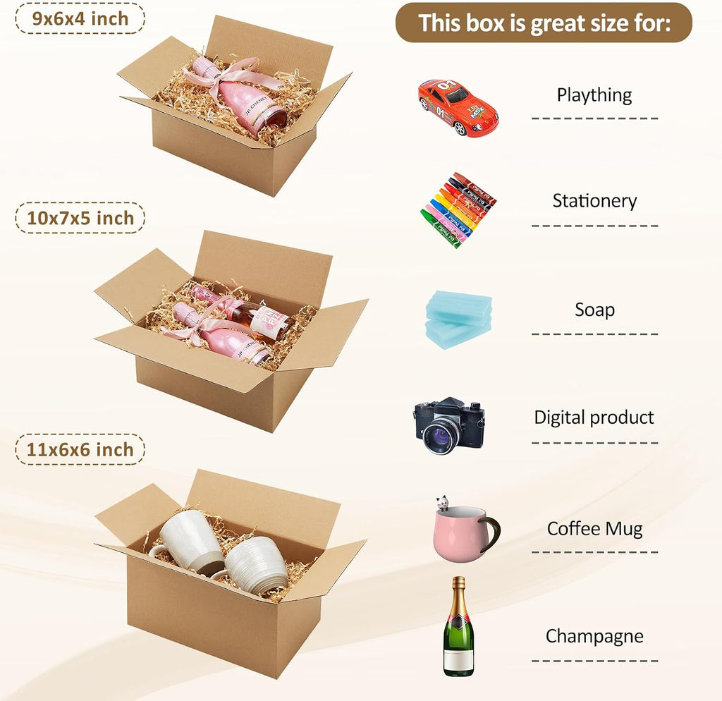 30 Pack Small Shipping Boxes Assorted Sizes, 9x6x4 & 10x7x5 & 11x6x6 10 PCS Each Mailing Boxes, Brown Corrugated Box