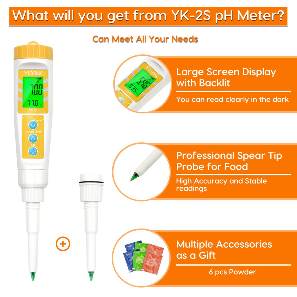 YINMIK Digital pH Meter with Extra Replaceable pH Probe Food pH Checker
