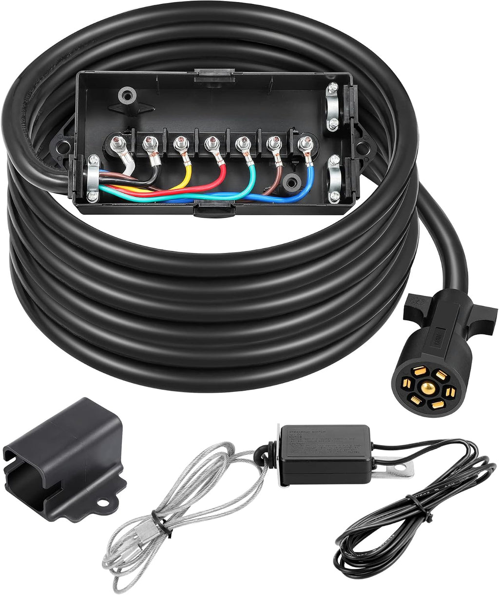 7 Way Trailer Wiring Harness Kit 8ft Trailer Cord 12V Breakaway Switch and Plug Holder Trailer Connector Cable Wiring
