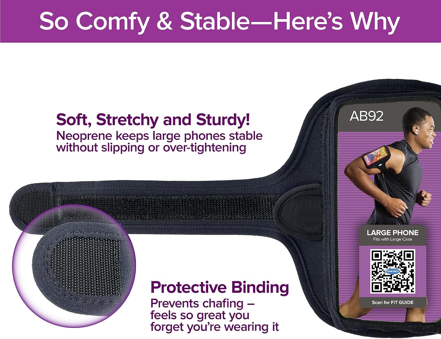 AB92 No-Slip Running Armband for Large/XL Phones and Cases | Fits iPhone 17/16/15/14/13 Pro Max, Plus, Samsung Galaxy