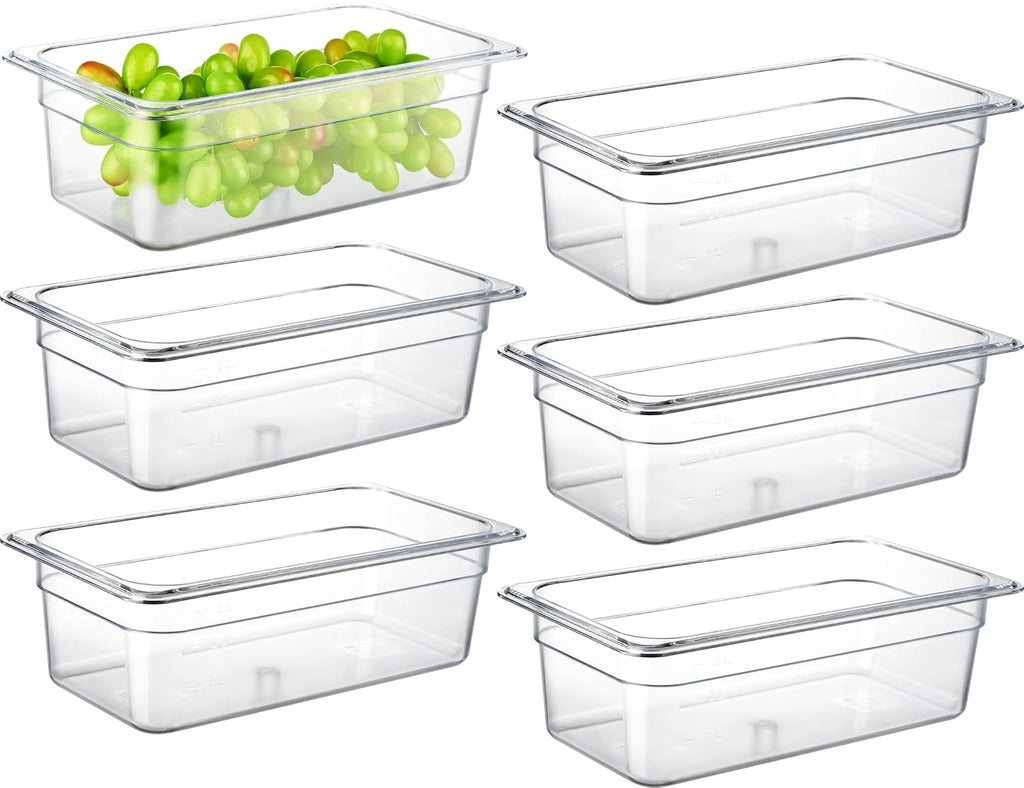 6-Pack 1/3 Size 4" Deep NSF Polycarbonate Food Pans | Dishwasher & Freezer Safe Clear Container for Prep Tables