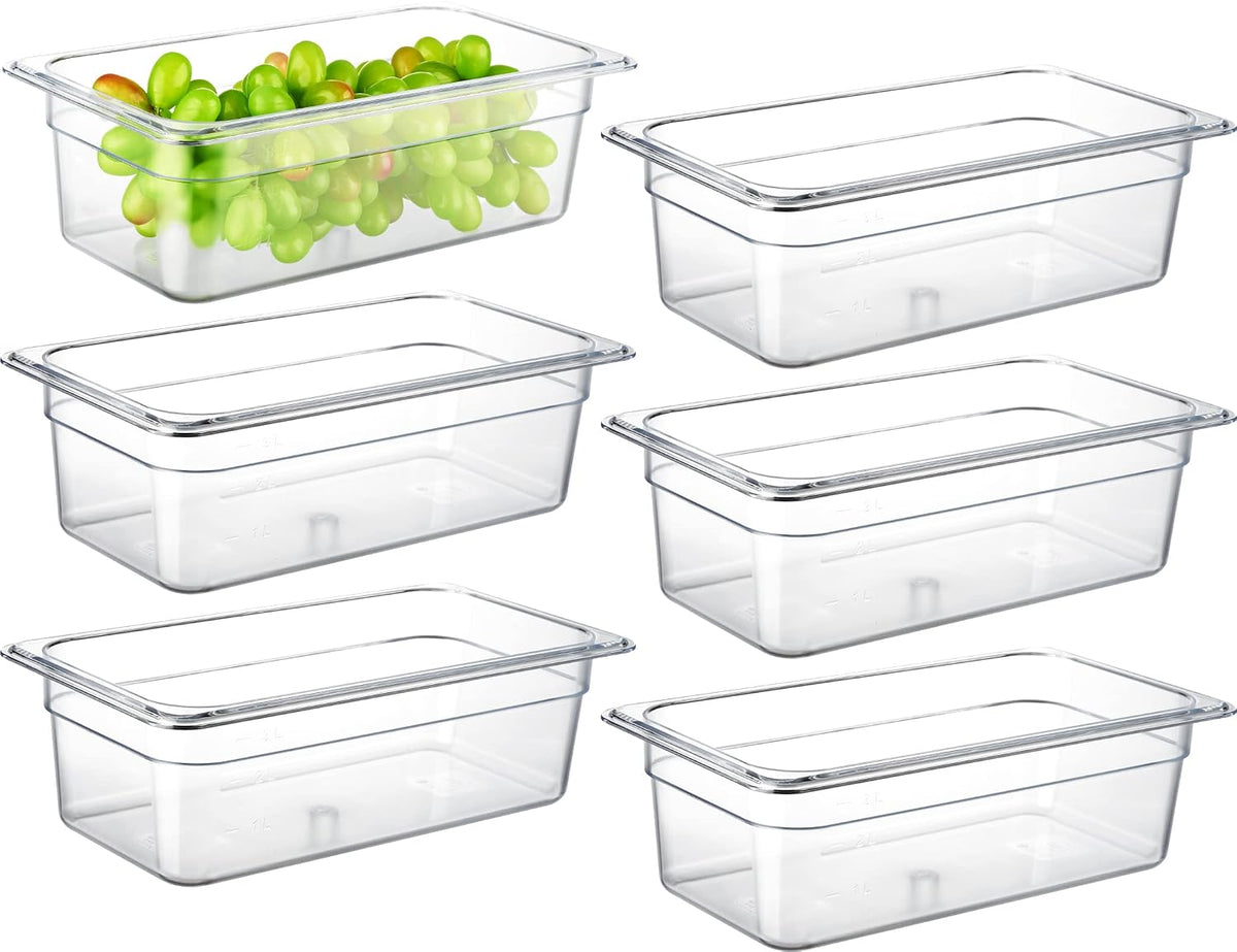 6-Pack 1/3 Size 4" Deep NSF Polycarbonate Food Pans | Dishwasher & Freezer Safe Clear Container for Prep Tables