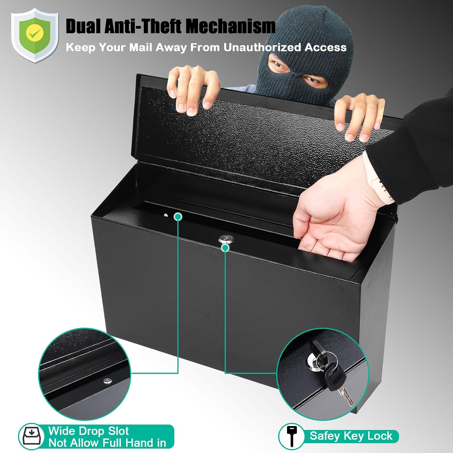 Locking Wall Mount Mailboxes for Outside, Large Capacity Mail Box for House with Key Lock, Security Drop Box, Metal