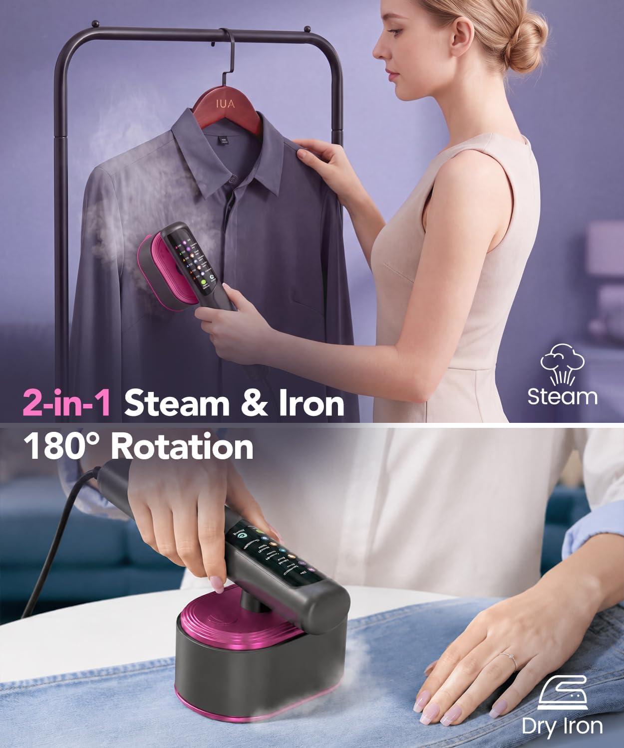 Travel Steamer for Clothes, 1200W Handheld Garment Steamer & Iron 2-in-1, 20s Fast Heating, 130ML Water Tank, Large
